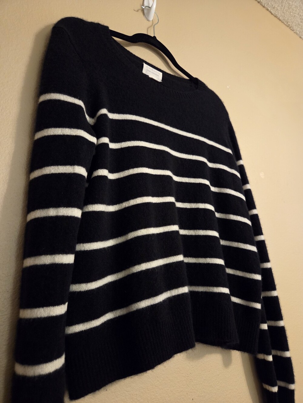 CASLON Black White Striped 100% Cashmere Crewneck Sweater Women's Size XL - Picture 6 of 13